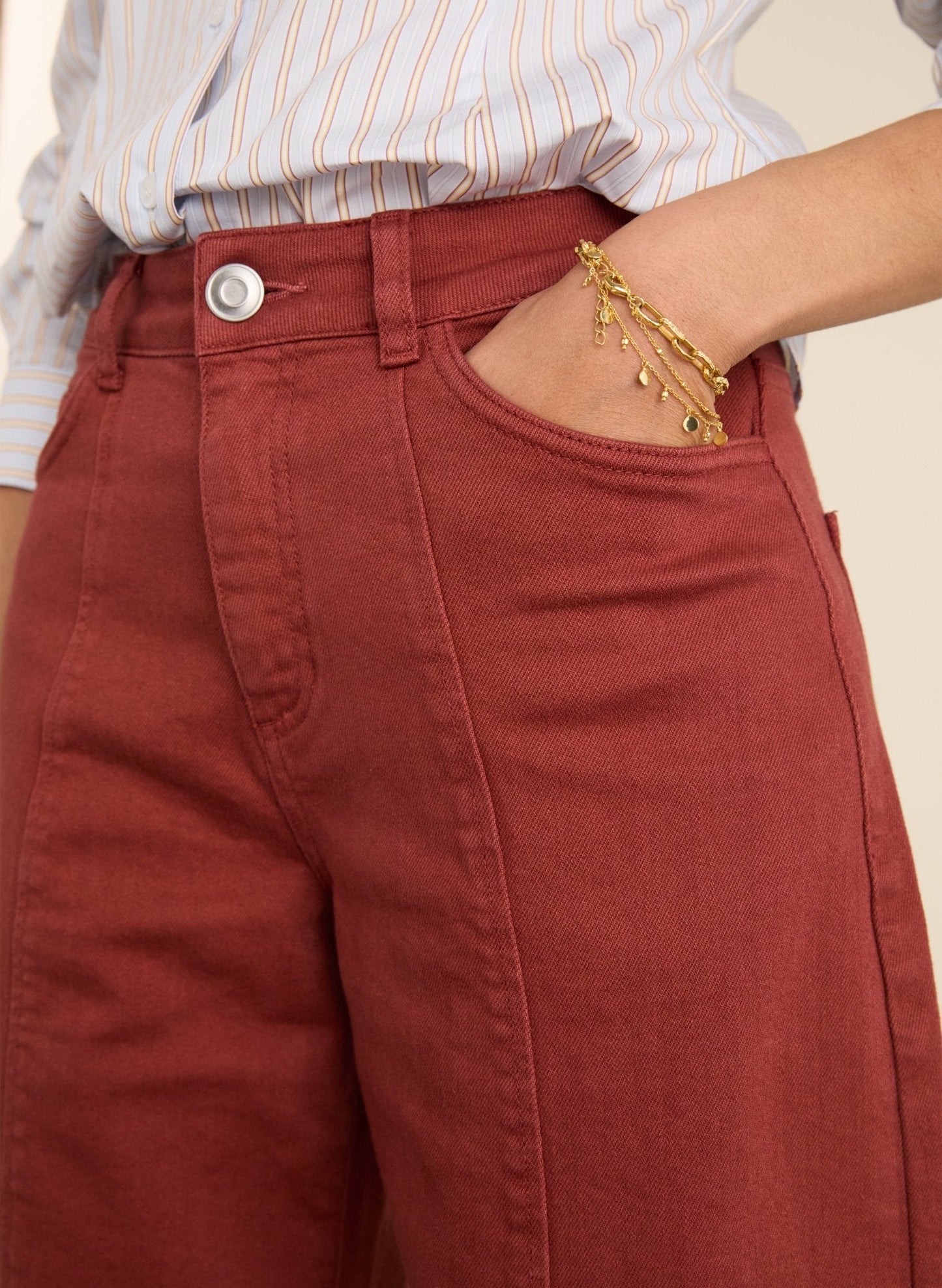 Wyatt Organic Cotton Stretch Denim Barrel Jeans - Terracotta