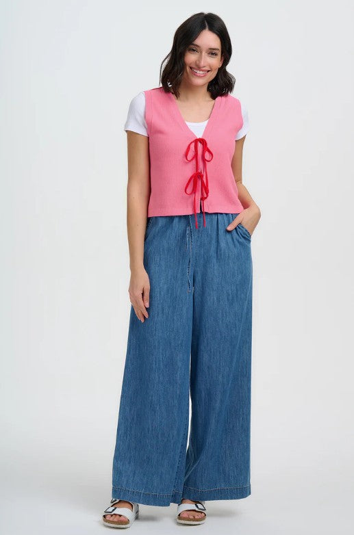 Zina Knit Vest - Pink, Red Tipping