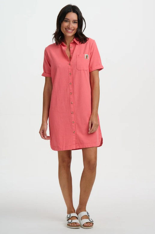 Zoe Mini Shirt Dress - Coral